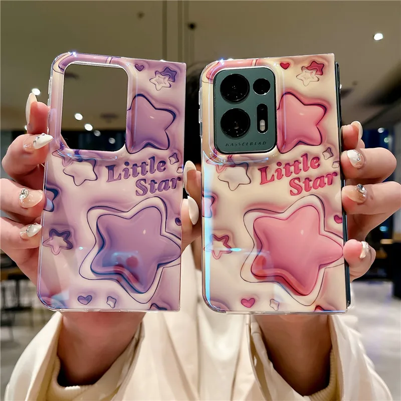 Custodia Per Telefono Blu Ray Per Oppo Find N2 3D Cartoon Pink Star Cover Protettiva