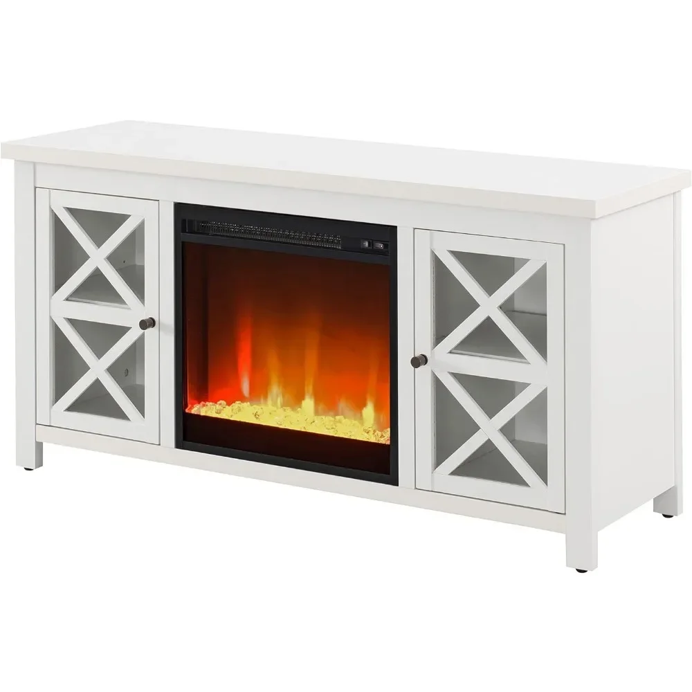 Rectangular TV Stand with Crystal Fireplace for TV's up to 55" in White, Electric Fireplace TV Stands for the Living Room - Image 3