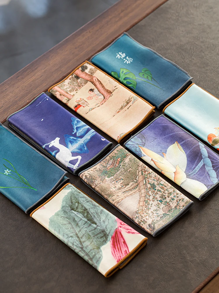 Description Picture 5 of itemChinese Painted Flower Pattern Thickened Tea Towel Plush Imitation Deerskin Absorbent Water Rag Tea Napkins Cloth Tea Ceremony
