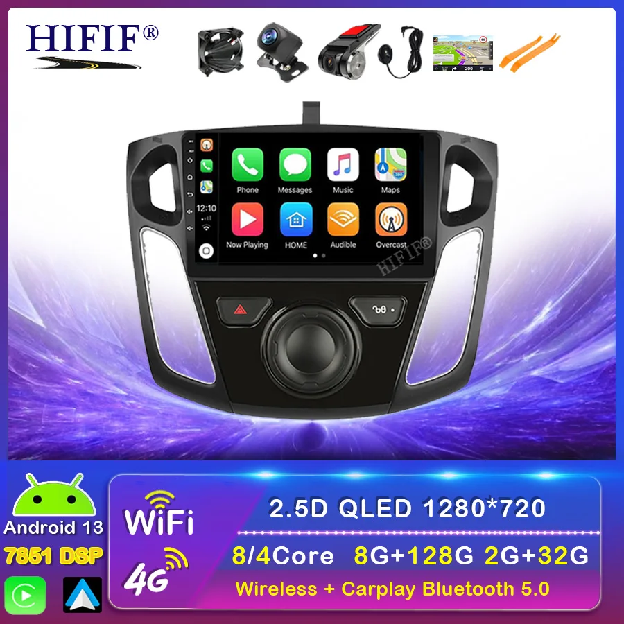 

Автомагнитола 2 Din с GPS для Ford Focus 3, 2012, 2013, 2014, 2015, Android 13, автомобильный мультимедийный видеоплеер, 9-дюймовый сенсорный экран, 4G LTE