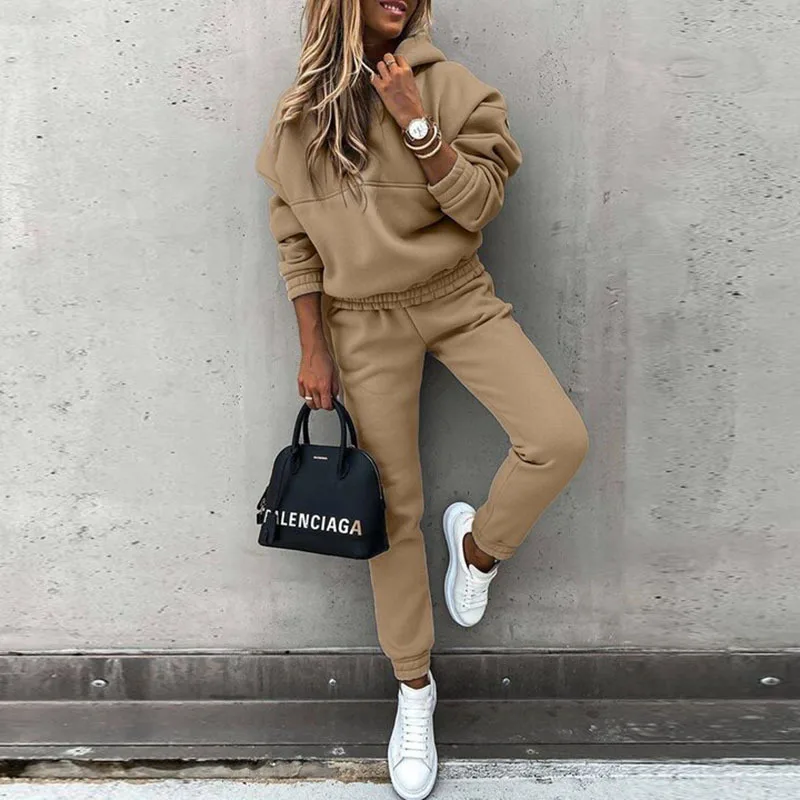 Hoodies Suit Autumn Winter Casual Tracksuit Set Women Fleece 2 Pieces Set Sports Sweatshirts Pullover Home Sweatpants Outfits