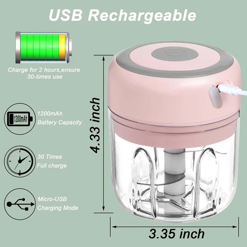 250/100ML Garlic Mincer USB Charging Powerful Mini Electric Garlic Chopper Portable Garlic Crusher Kitchen Food Chopper Unisex