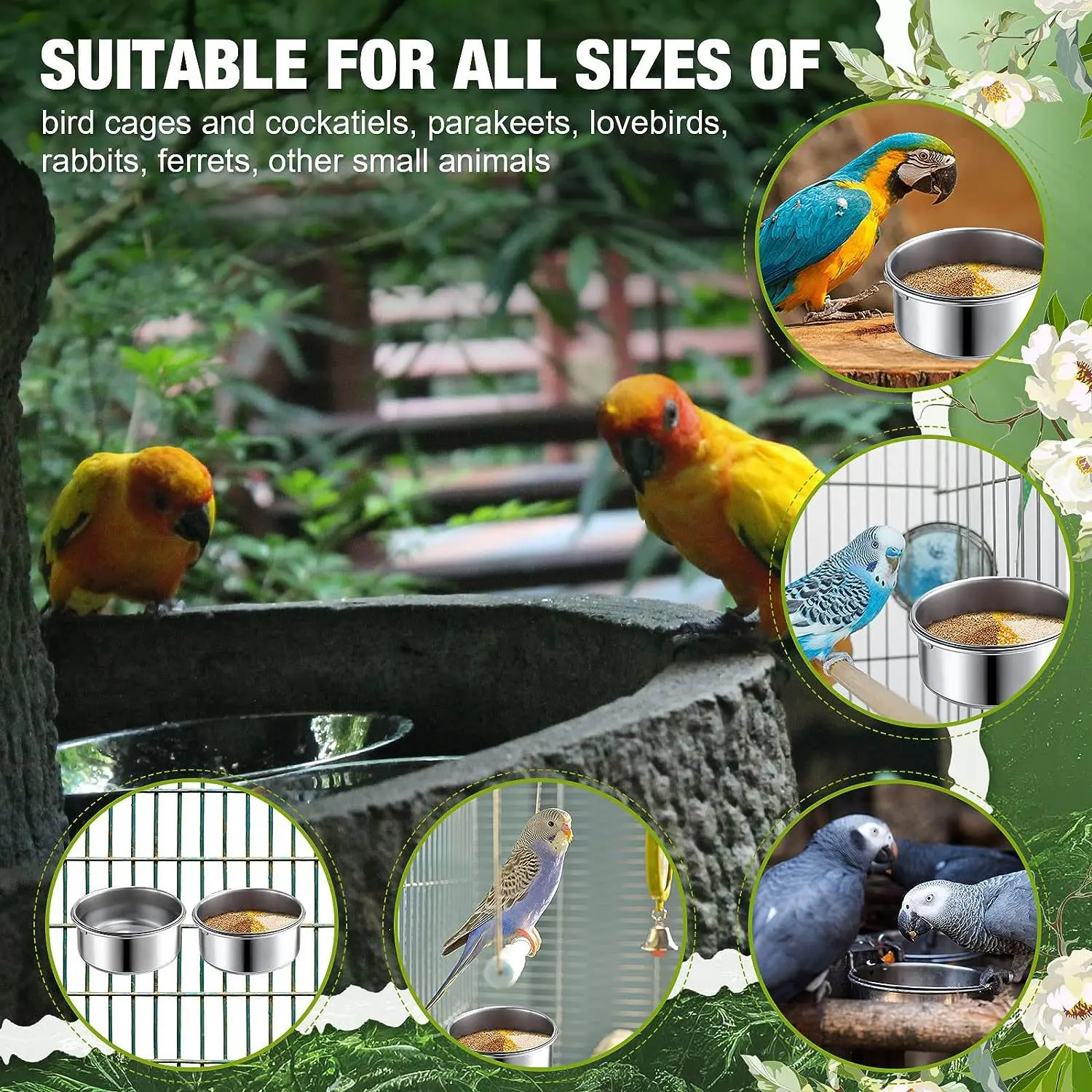 Bird Feeder Parrot Feeder Stainless Steel Cage Accessory for Parrots Small Pets