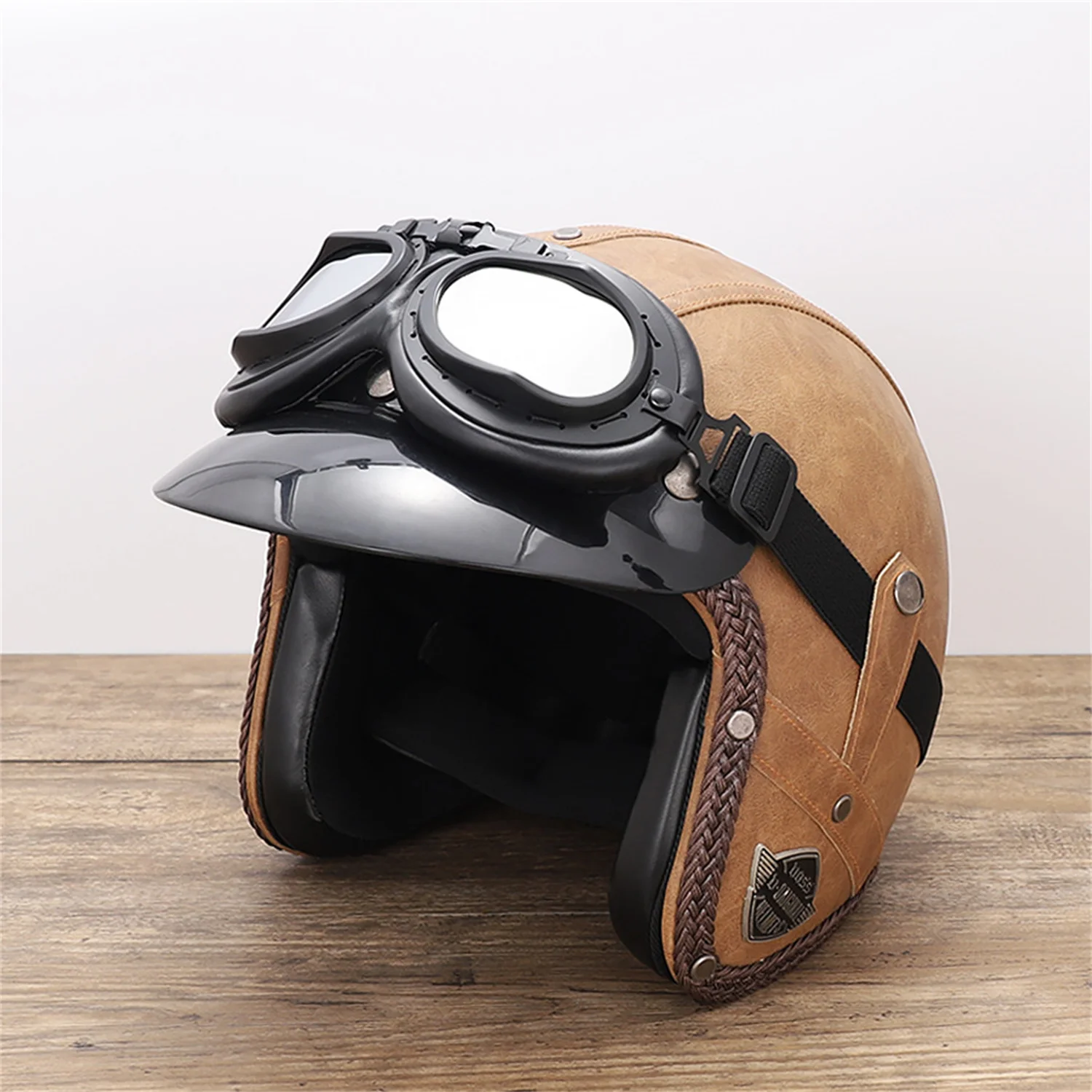 

Classic Vintage Motorcycle Leather Goggles Retro Pilot Glasses Universal Windproof Outdoor Cycling For Harley Steampunk Helmet