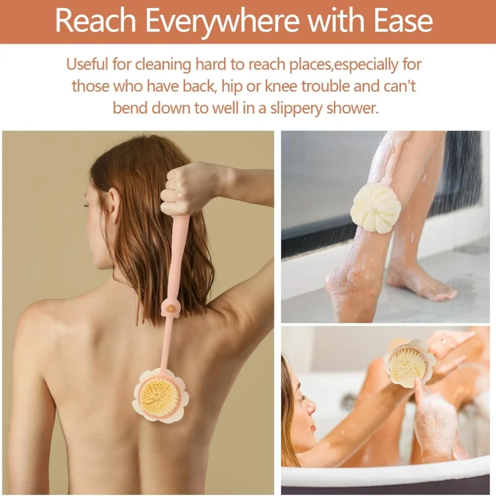 Bath Brush Back Body Bath Shower Sponge Scrubber Brushes With Handle Exfoliating Scrub Skin Massager Exfoliation Bathroom Brush 3