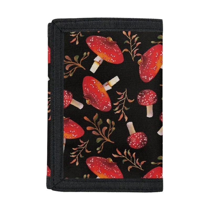 

Mushroom Print Trifold Casual Wallet for Male Men Women Young Novelty Money Bag Purse Zipped Coin ID Card Holder Pocket Kid