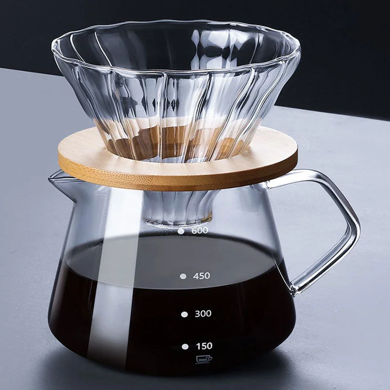 Description Picture 2 of item1pcs 300ml/600ml Pour Over Coffee Maker Set Glass Carafe Coffee with Glass Coffee Filter Drip Coffee Maker Set For Home Shop Bar