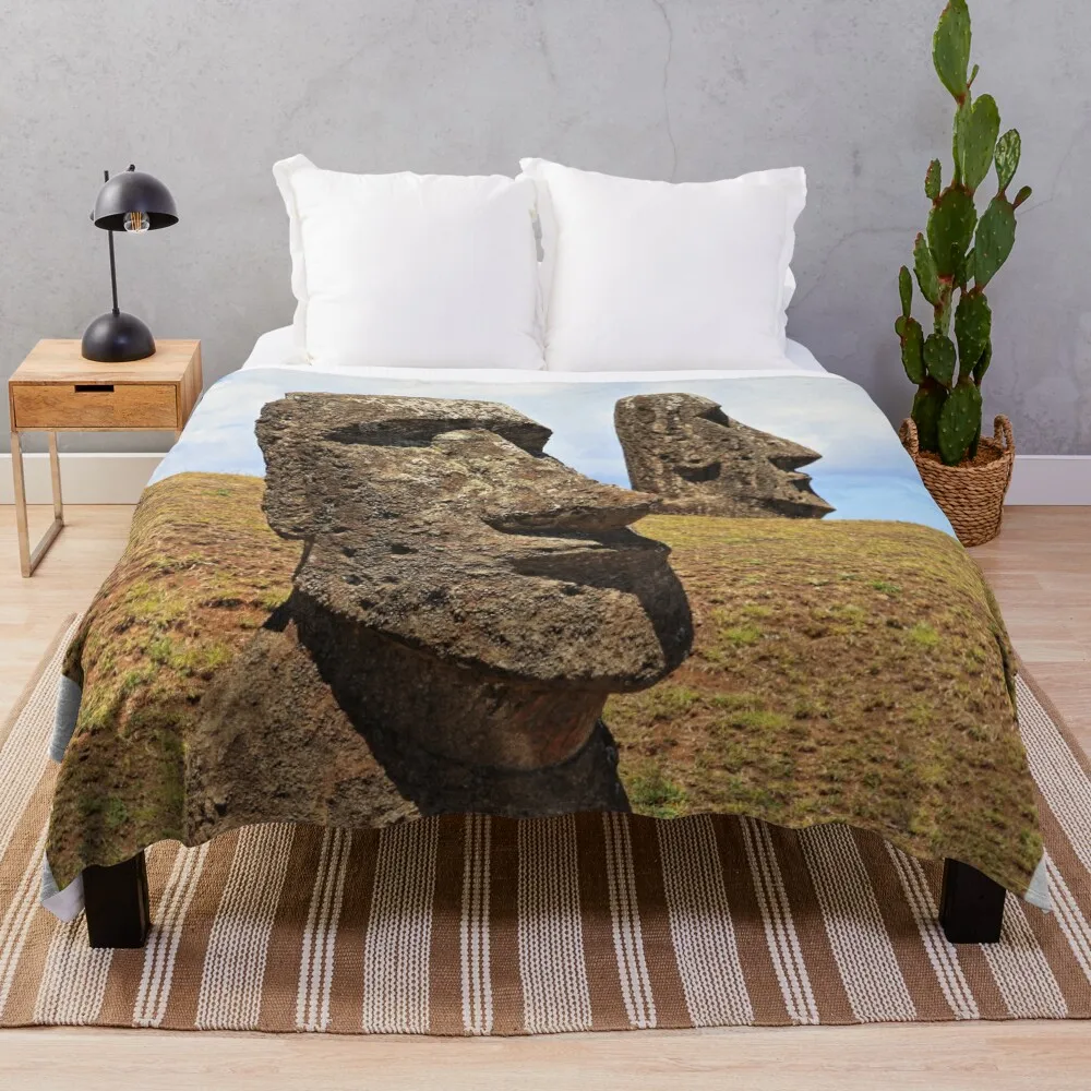 Moais at Rano Raraku - Rapa Nui - Easter Island Throw Blanket Flannel Blanket Blankets For Bed Kid'S Blanket