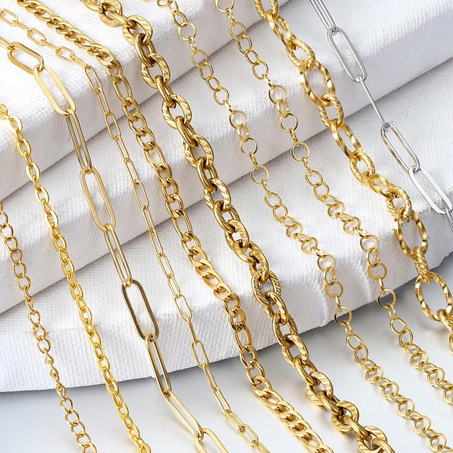 Chaîne Acier Inoxydable Or 5 M | Mailles 3x4 Mm + 10 Fermoirs + 30 Anneaux | Pour DIY Bijoux Colliers Bracelets