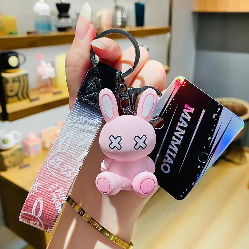 Creative Dazzle Rabbit Doll XX Eyes Cool Bunny Keychain Women Bag