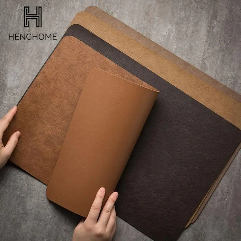 

1pcs Light Luxury Solid Leather Placemat Coffee Brown PU Table Mat Waterproof Oilproof Heat-Insulated Plate Bowl Pad Table Decor