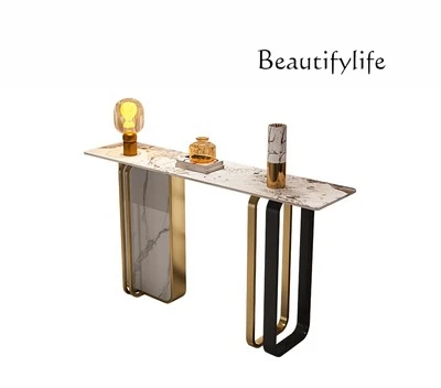 

Stone Plate Console Modern Minimalist Creative Entrance Corridor Stainless Steel Console Table