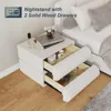 Nightstand, Minimalist Bedside Table with 2 Solid Wood Drawer, Night Stands with Microfiber Leather, End Table for Bedroom-Whit 4