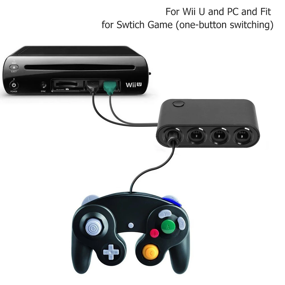 Protable 3 in 1 4 포트 GC 컨트롤러 USB 어댑터 변환기 Nintend Switch GC/Wiiu/PC 게임 액세서리에 적합 블랙