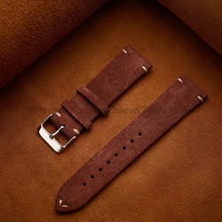 Luxurious Soft Suede Calfskin Watch Strap with Quick Release - 22mm (Dark Brown)