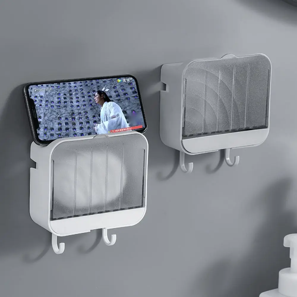 

Punch-free With Towel Hook Wall-mounted Soap Box Soap Storage Rack Bathroom Accessories Draining Dish