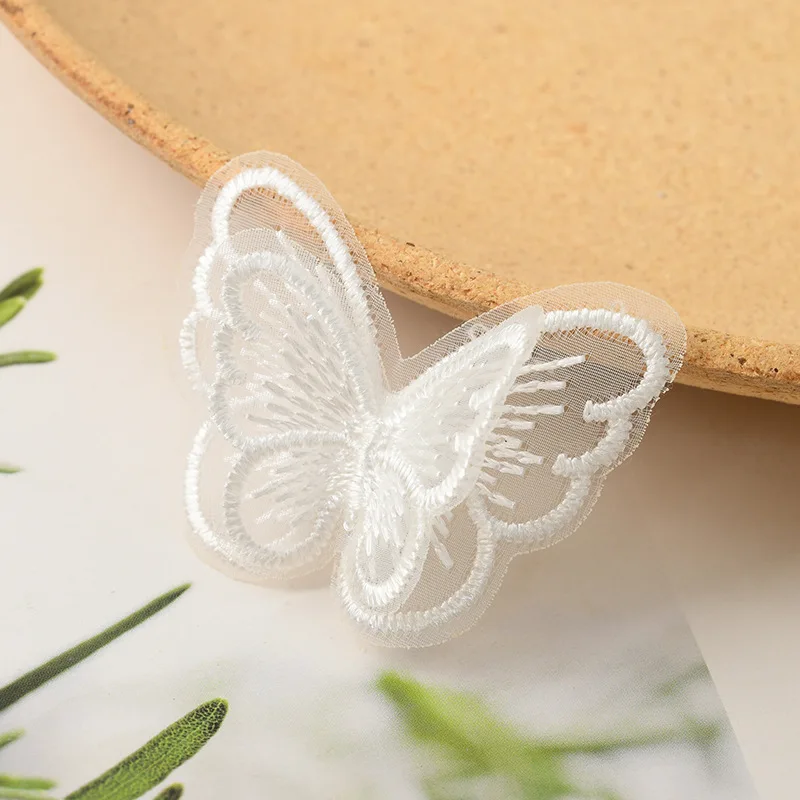 Organza Butterfly Accessories 20PCS/Lot Double Layer Colourful Organza Butterfly Patch DIY Tulle Fabric Butterfly Headdress Sticker Accessories