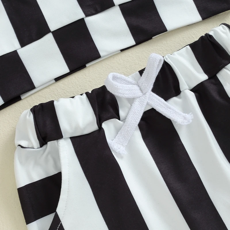 0-4Y Toddler Baby Halloween Costume 3Pcs Kid Cosplay Clothes Sets Black and White Stripe Long Sleeve Shirts Elastic Pant Necktie