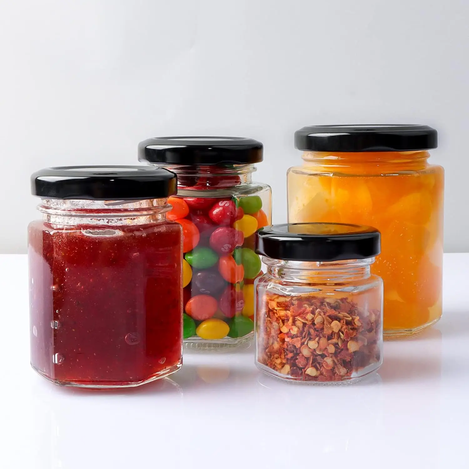 Mini Hexagon Glass Jars, Honey Jars Small Spice Jars with Black Lids  for Jam, Homemade Projects, Gifts, Wedding Party Favors 6