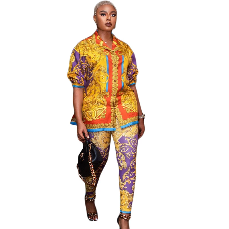 

African Clothes Women 2 Piece Set Shirt Tops And Pants Suits 2023 Fashion New Print Streetwear Dashiki African Outfits Clothing