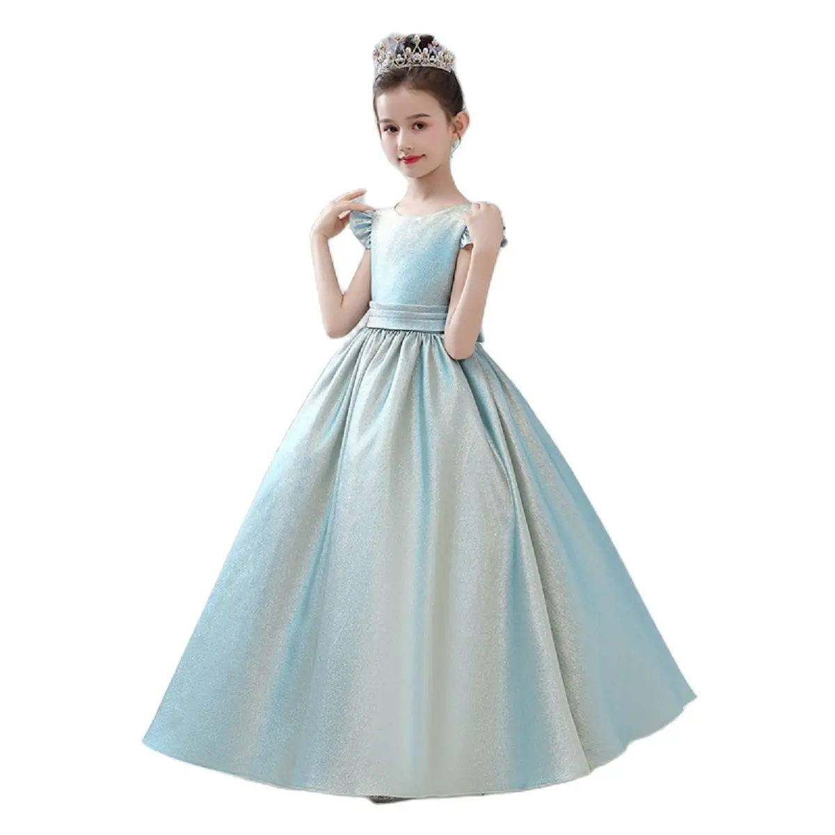 Dideyttawl Birthday Party Princess Girls Gown Pageant Ball Gown Glitter Satin Flower Girl Dress Junior Concert Bridesmaid