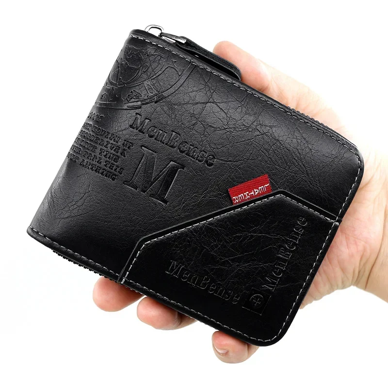 New PU Leather Wax Oil Skin Wallet for Men Coin Purse Short Male Card Holder Wallets Zipper Around Money Coin Purse Dropshipping 3