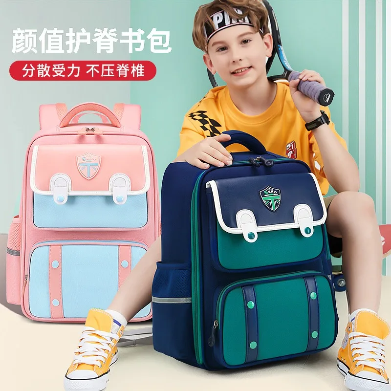 

England Style Primary Students School Bags Large Capacity Waterproof Oxford Backpack Spine Protection Kids Backpacks Book Bags
