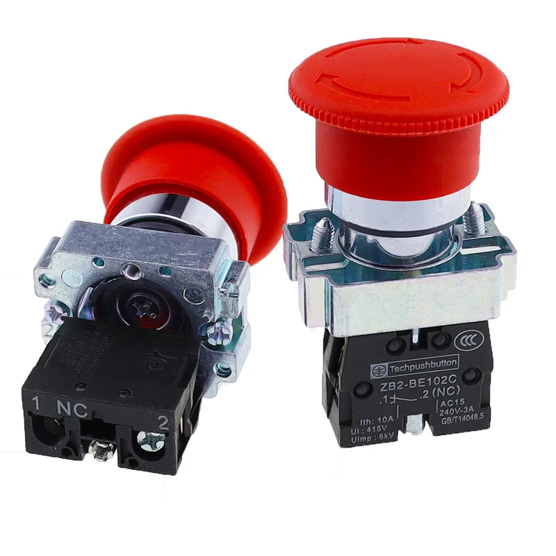 Button switch self reset XB2 small mushroom head emergency stop 22mm knob key start inching power on XB2 BS542 XB2 BA31 XB2 BA42