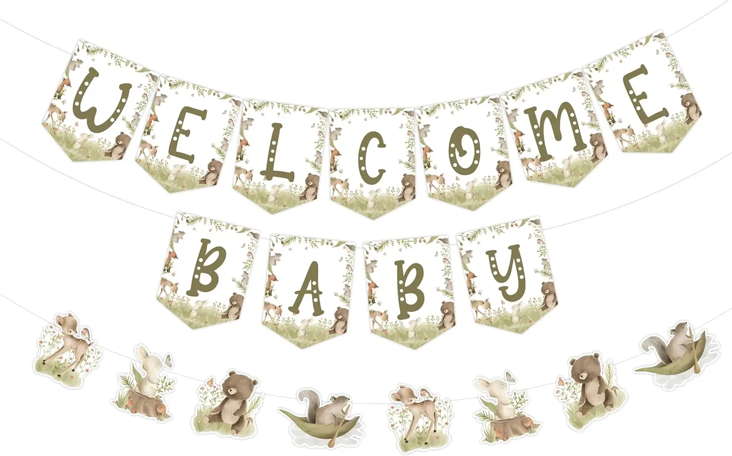 

Woodland Welcome Baby Banner, Forest Animal Bunting, Garland Creatures, Baby Shower Party Decorations Supplies