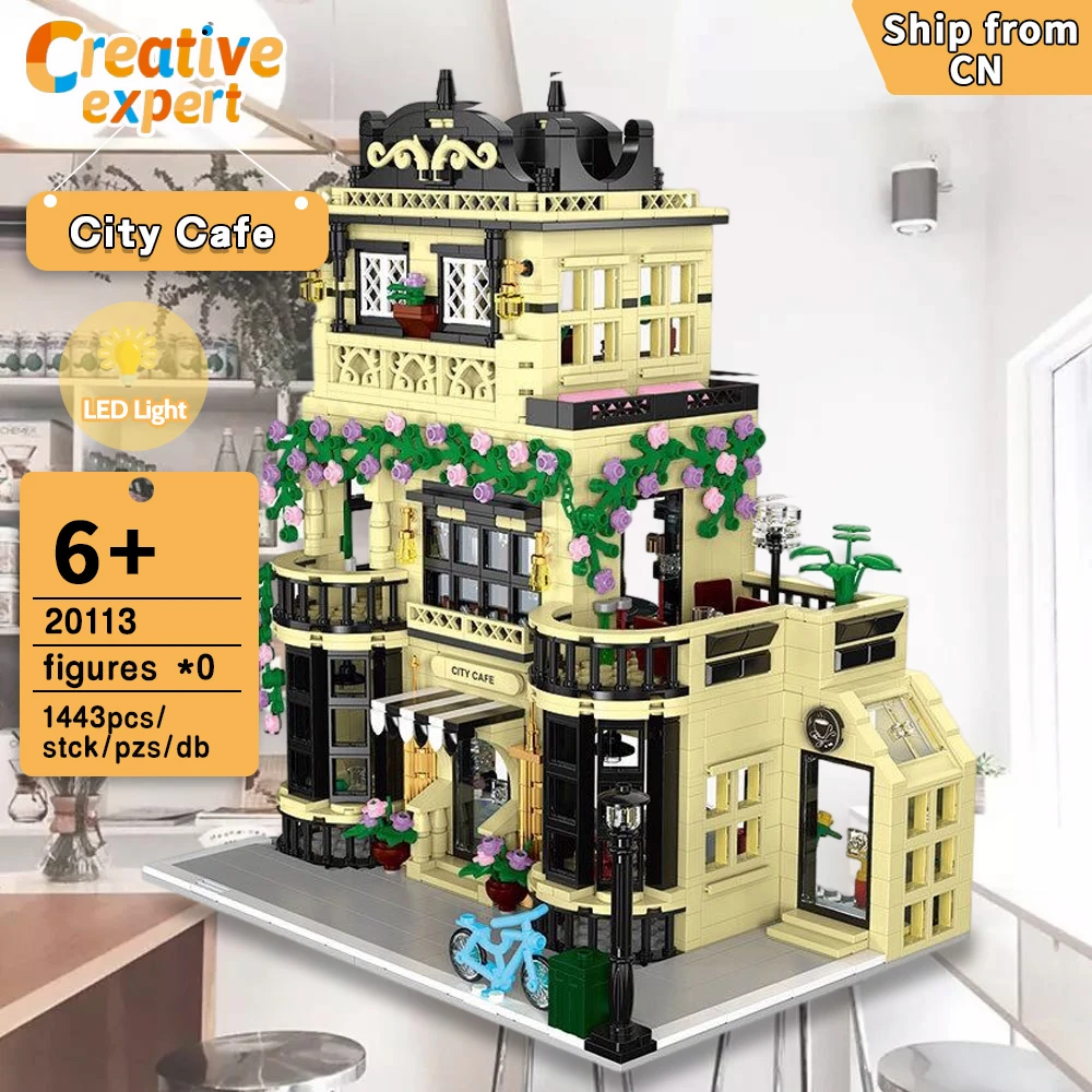  NEWRICE City Cafe Architecture Building Kit with LED Lights,3  Levels City Cafe Model Building Blocks Toy,for 12+Age Teen,Adult（1443  Pieces） : Toys & Games