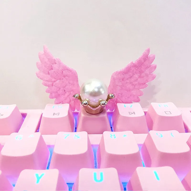 천사 날개 키캡 아름다운 소녀 핑크 반투명 키캡, 귀여운 크로스 축 기계식 키보드 캡, 장식 액세서리, DIY 선물