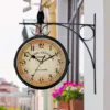Double Sided Train Station Waterproof Wall Clock For Garden Retro Wrought Iron Metal Wall Clock Silent Indoor Outdoor Decoration 1