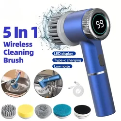 Portable Electric Cleaning Brush with LED and 5 Multifunctional Heads for Kitchen, Bathroom, and Toilet (Blue)