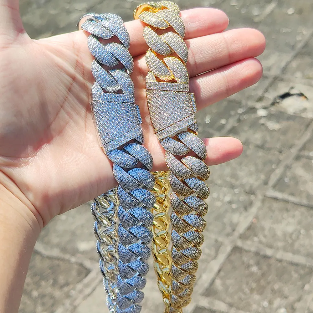 アクセサリー Hip Hop Prong Link Chain 22m Prong Cuban Link Chain Hip Hop Men Necklace iced out paris