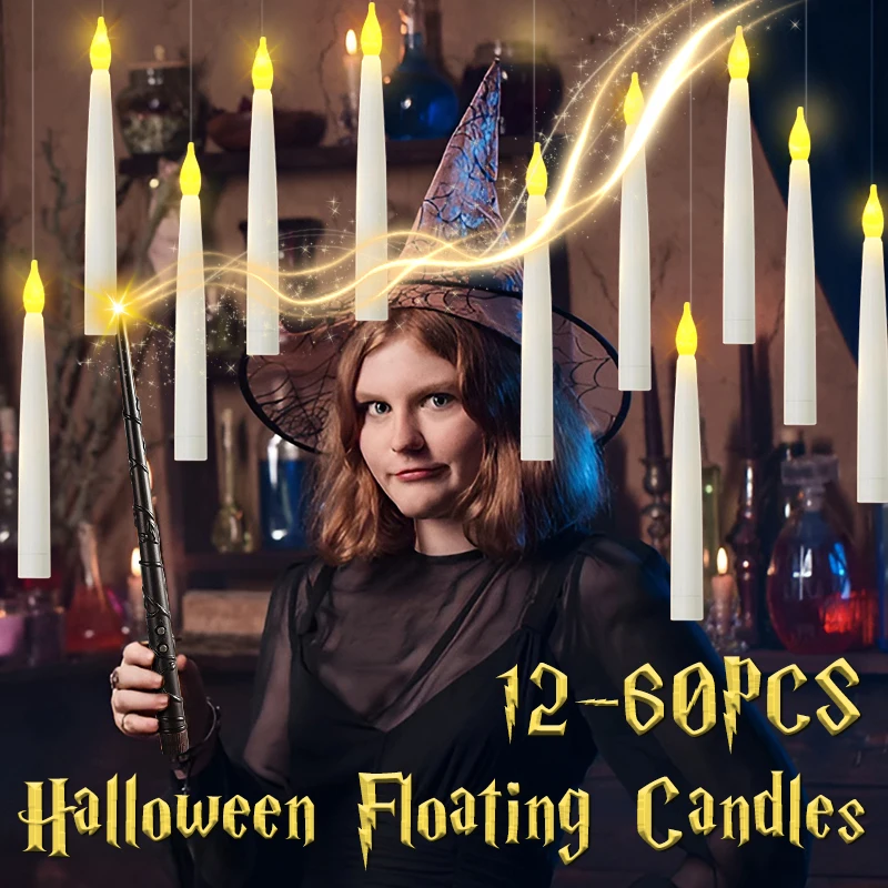Bulk Set of Flickering Flameless Taper Candles for Magical Hanging Decor