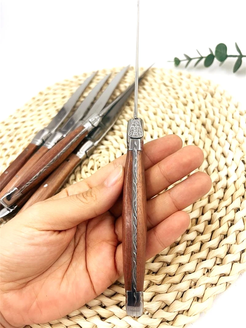 6-10pcs Laguiole Black wood Steak knives Stainless Steel Serrated Dinner Knife Red Solid Wooden Table Knifes Dinnerware set