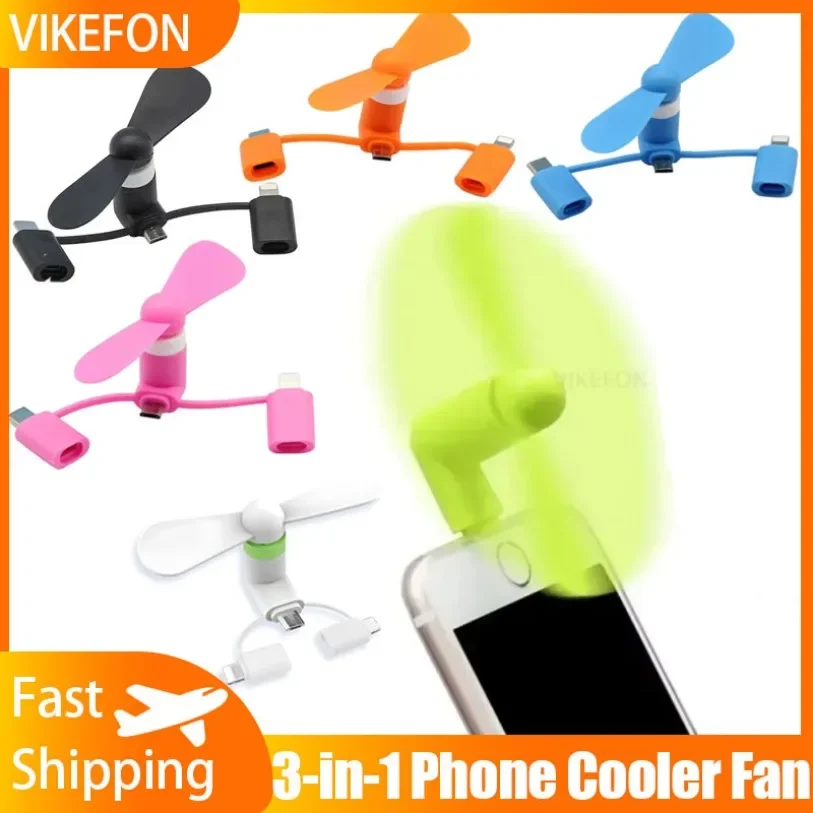 3 In 1 Mini Portable USB Phone Cooler Fan For Samsung Xiaomi iPhone Type-C/Micro/iOS Smartphones Universal Gaming Accessories
