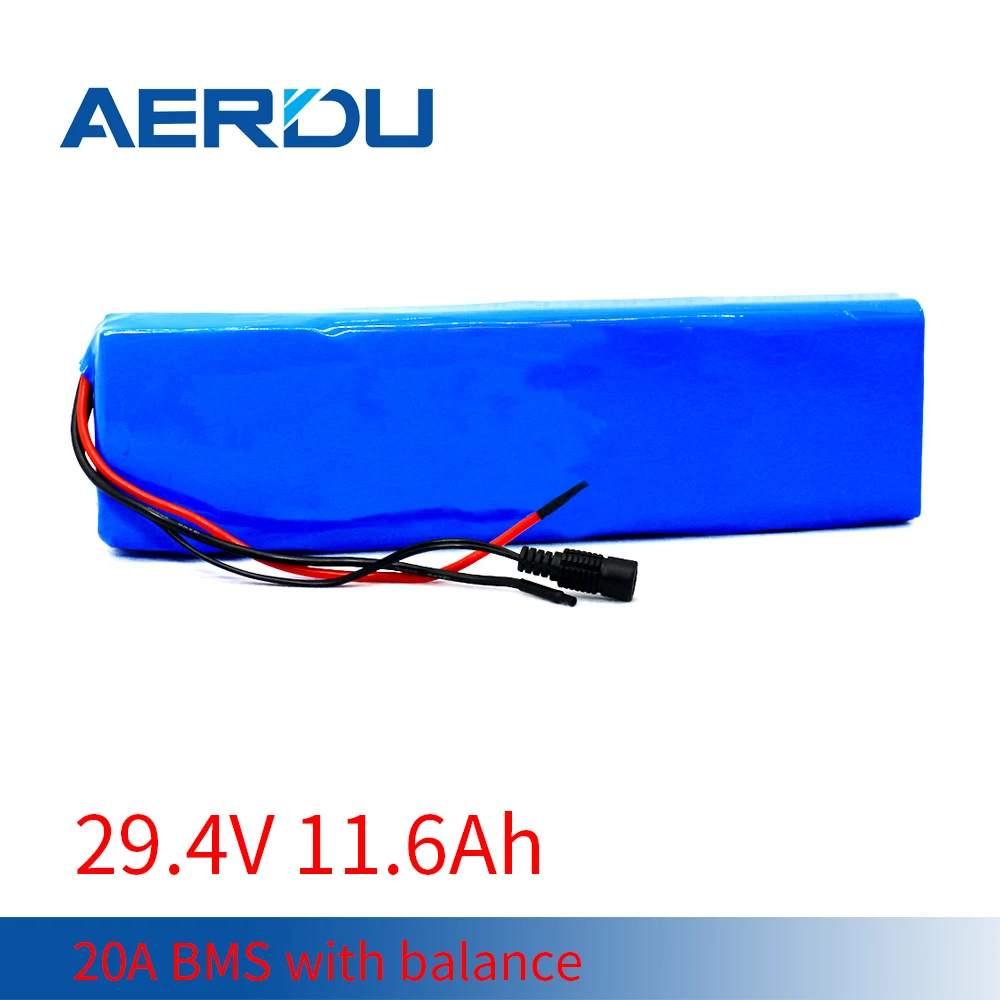 AERDU 7S4P 11.6AH 29.4V 18650 Rechargable Li-ion Battery Pack 20A BMS with Balance for 390W Electric Scooters Motorcycle 2900mAh |