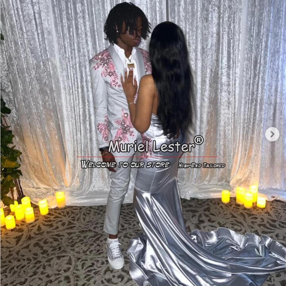 

Костюм мужской свадебный с бисером, Однобортный блейзер для выпускного вечера, смокинг для жениха, формальная Банкетная одежда, 2 предмета