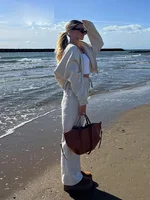 2024 Autumn Women's Thick Hoodie Coat + Drawstring High Waist Loose Casual Pants Set Lined Fleece Woman's Clothing Street - Image 2