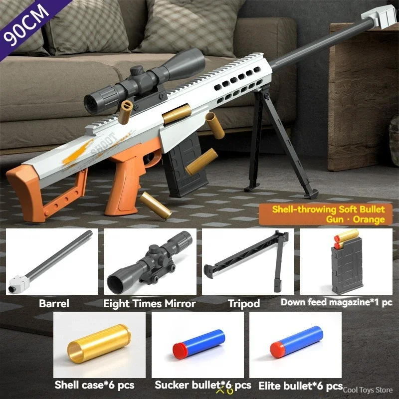 Children Toy Guns Barrett Machine Gun Soft Bullet Shell Ejecting Airsoft Weapons Toy Rifle Sniper Shooting Model for Adults Boys 6