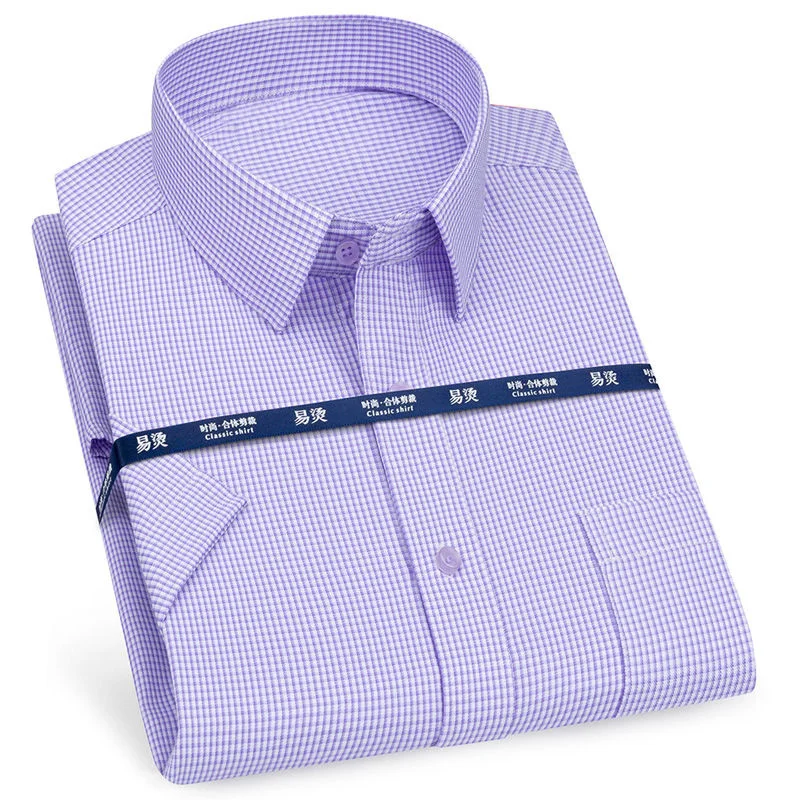 mens short sleeve button down shirts Mens Business Casual Short Sleeve Shirt Classic Plaid Striped Checked Male Social Dress Shirts Purple Blue 5XL Plus Large Size mens white short sleeve shirt Shirts