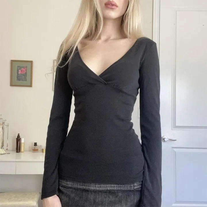 Y2k Long sleeve Top Solid color Streetwear High street Clothes Rock Goth Hip Hop Fashion Cute Classic Minimalist Top Spicy Girls 1