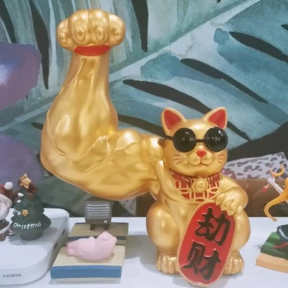 Fortune Cat Muscle Arm Powered Fortune Accessories Lucky Cat Statue Door Interior Gift Living Room Decor Lucky Cat Figurine
