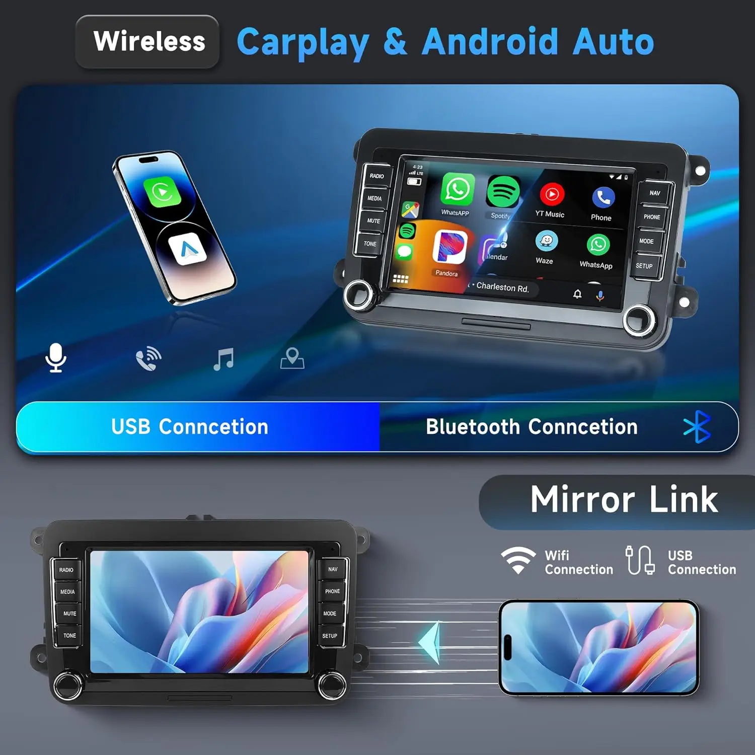 Radio con GPS para coche, reproductor Multimedia con Android, 2DIN, Carplay inalámbrico, cámara de 7 pulgadas, para VW, Passat, Golf, MK5, MK6, Jetta, Polo, Touran 3