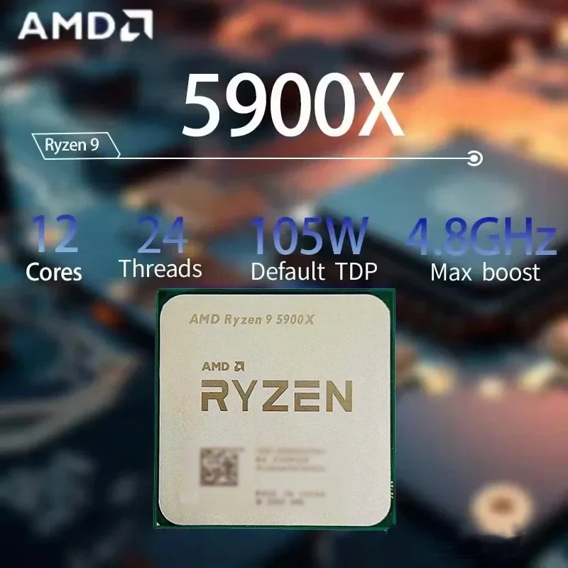 AMD Ryzen 9 5900X 프로세서 - 12코어 24스레드 3.7GHz 기본 속도, 4.8GHz 최대 부스트 속도, AM4 소켓 64MB L3 캐시 7nm 데스크탑 CPU