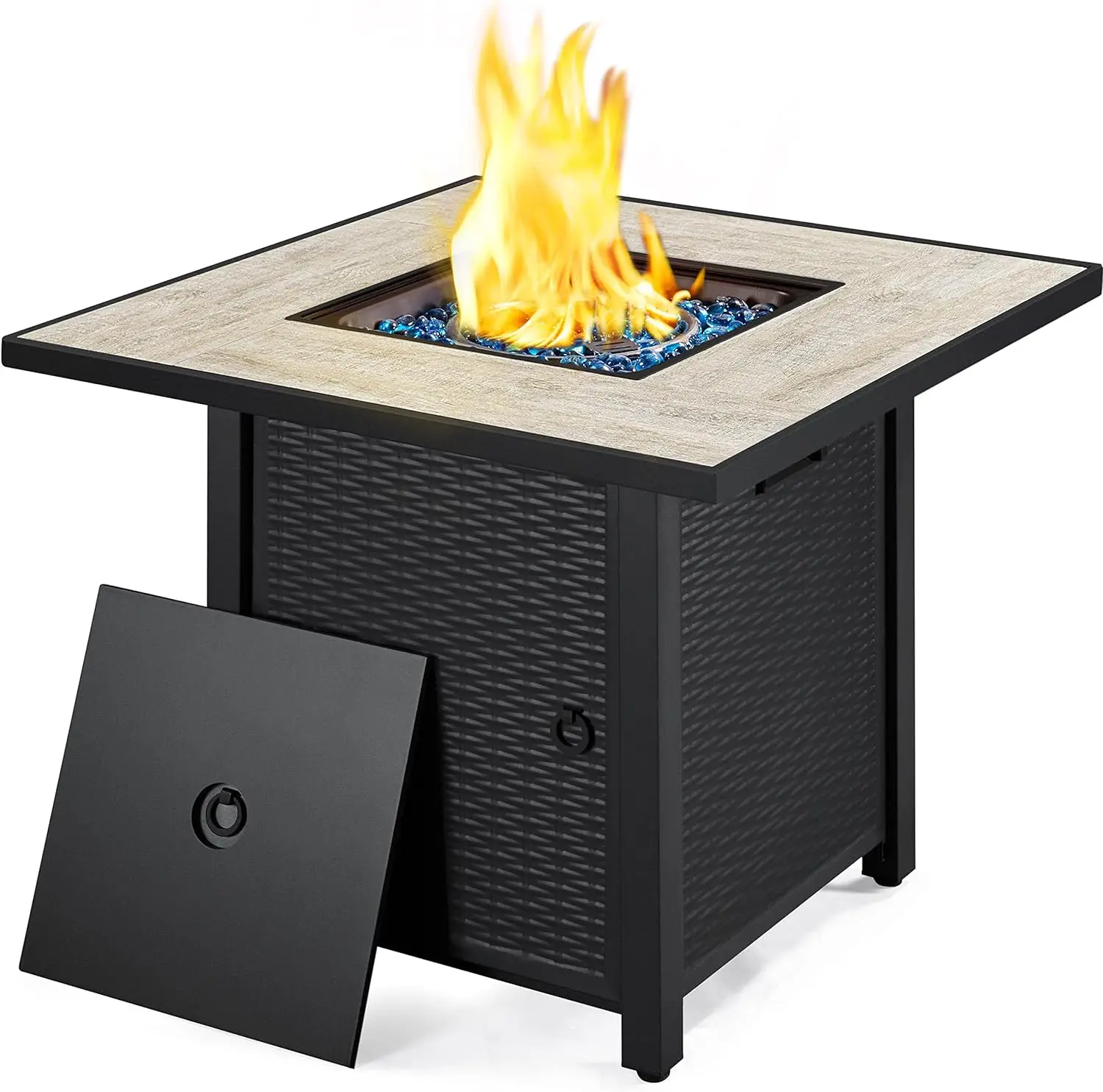 

30" Propane Gas Fire Pit Table 50,000 BTU Square Gas Fire Table with Ceramic Tabletop and Blue Fire Glass for Outdoor /Patio