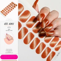 16Tips Soild Color Nude Pink Semi-Cured Gel Nail Sticker Long-Lasting UV Nail Sticker Full Cover UV/LED Extension Gel Nail Foil 2