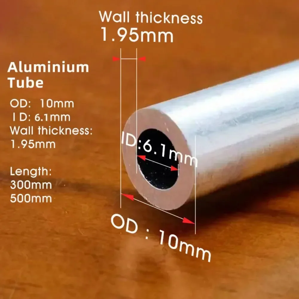 Tubo de Liga de Alumínio Circular 1.95 mm Grosso 10 mm Diâmetro Exterior 6.1 mm Diâmetro Interno 300 mm 500 mm Longo 6063