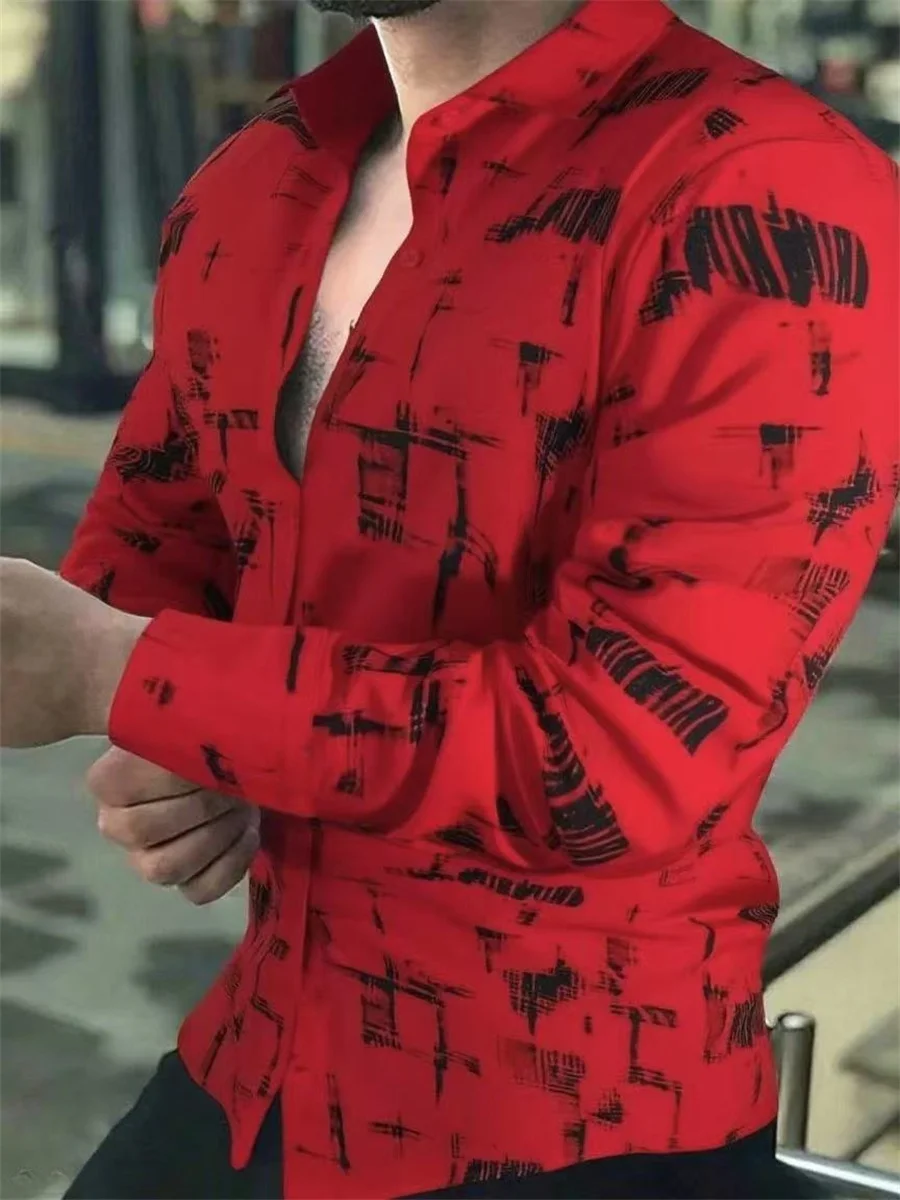 2025 Camicia da uomo nuova Camicia casual da esterno lunga allentata Stampa 3D vintage Bottone con risvolto Moda Streetwear Tessuto confortevole 4